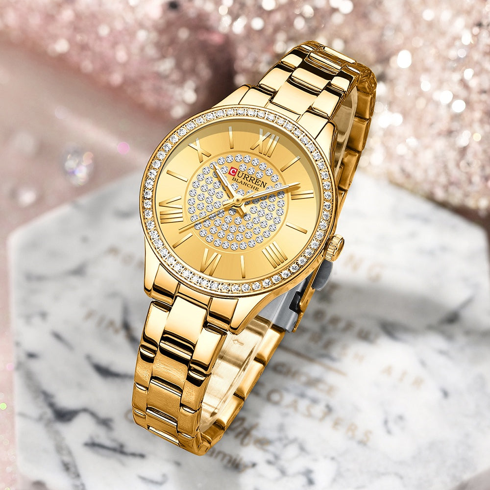 CURREN Women's Watch Original Brand Luxury Diamond Casual Business Quartz Stainless Steel Waterproof 9084 X No Box