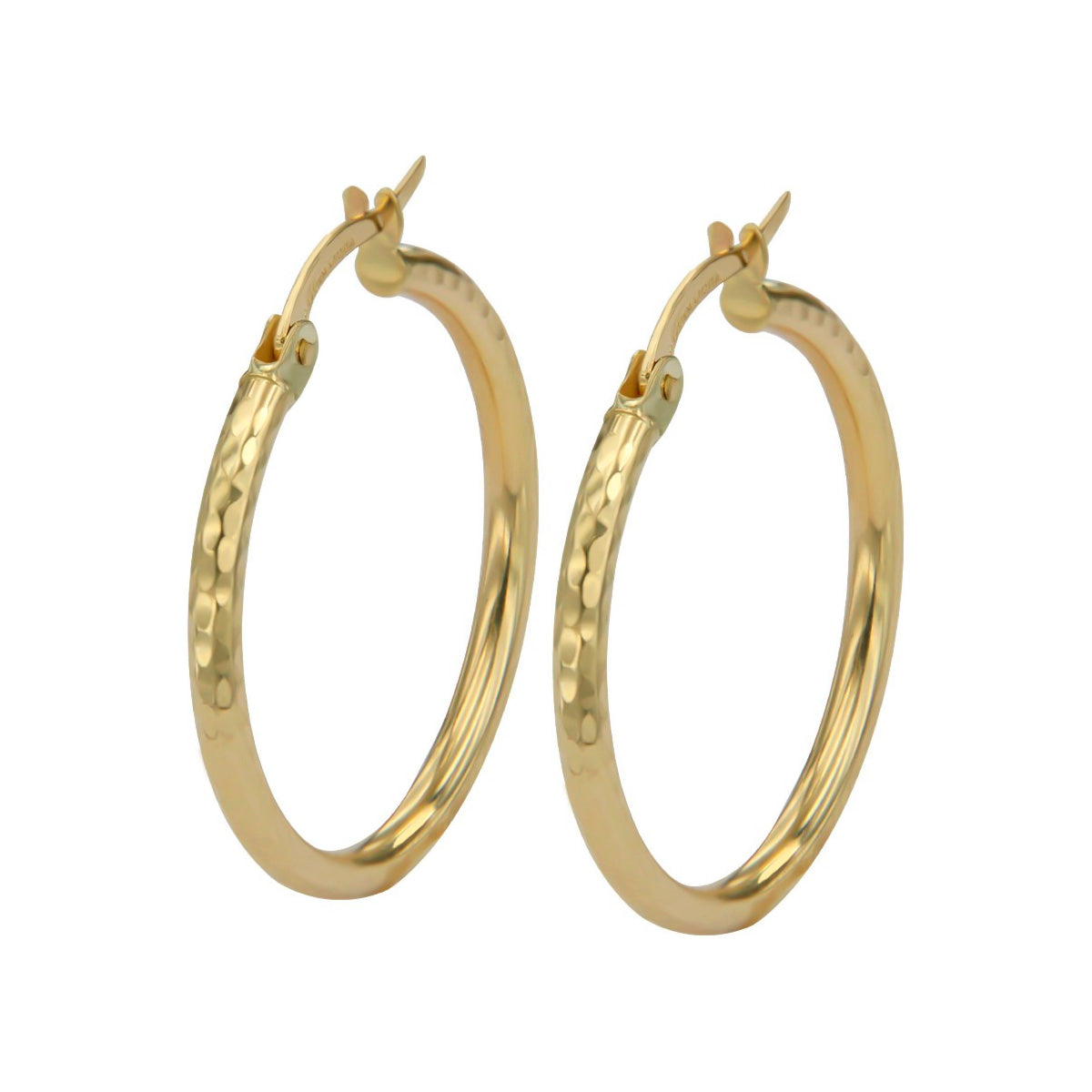 10k Gold Italian Diamond Hoop Earrings Honeycomb Style 15 mm