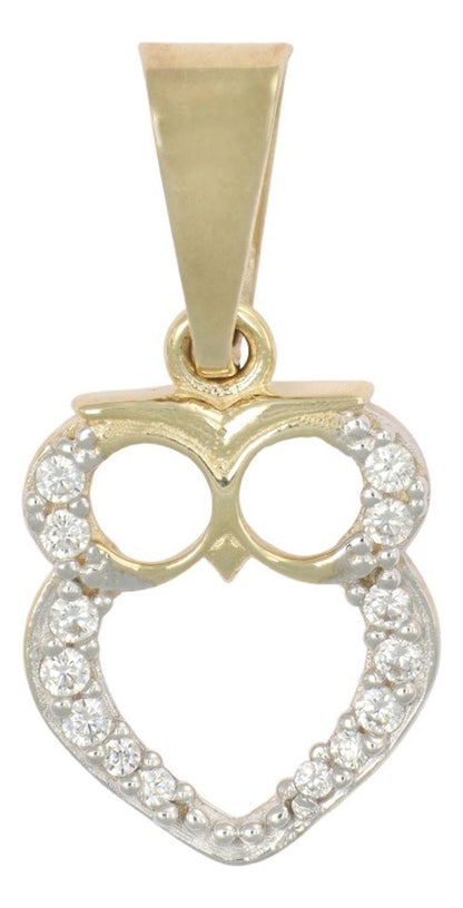 Dije Figura De Búho Con Zirconia En Oro De 10k 1.0 Grm