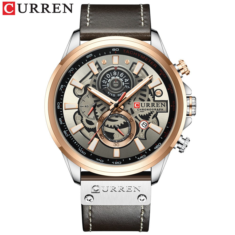 Curren Multifunctional True Three Eyes Chronograph Watch with Waterproof Leather Strap 8380 XS