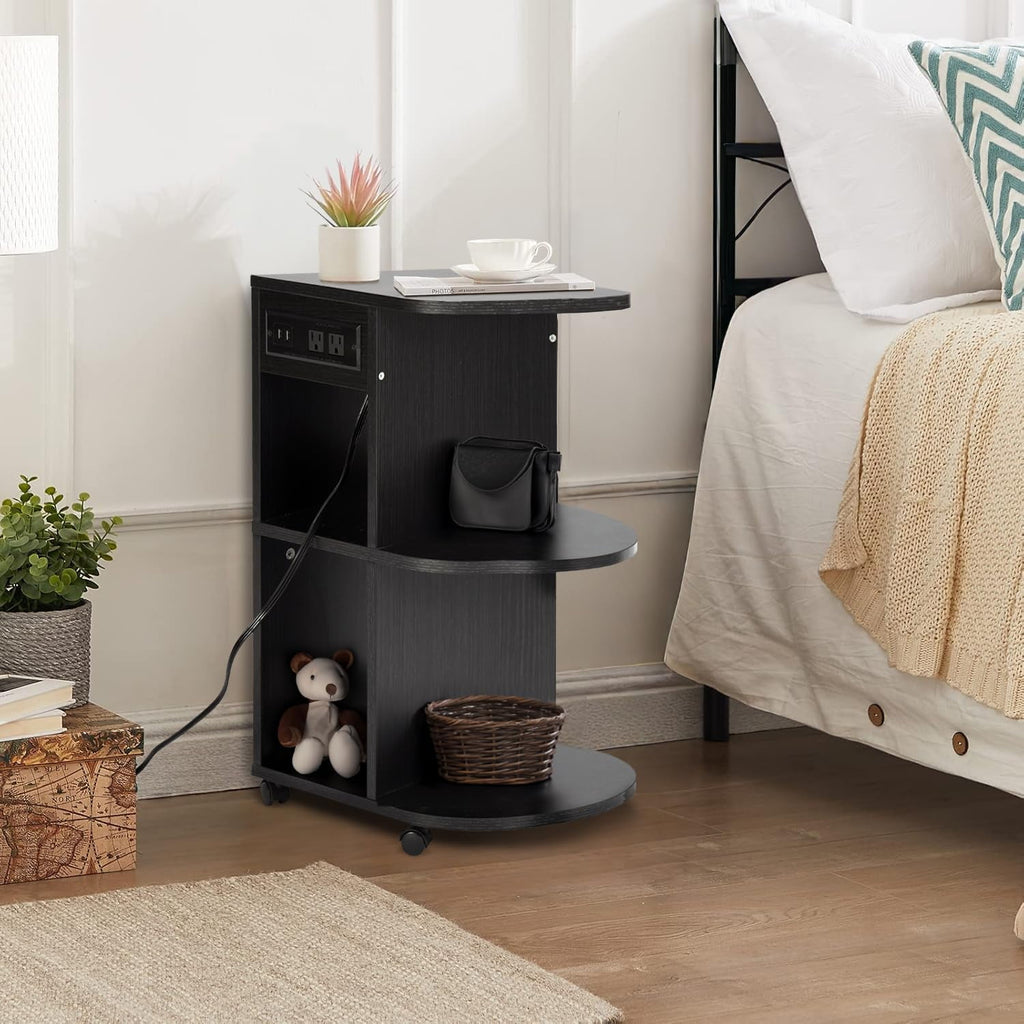 Homemake Furniture Black Wooden Desk with Wheels, with 2 USB Ports, 2 Sockets and Storage