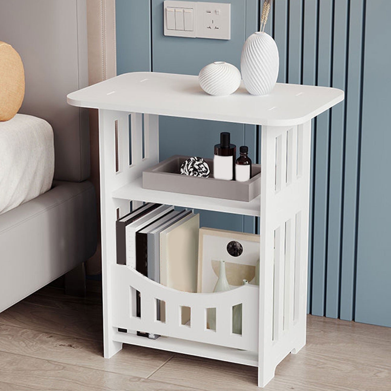 Fiudx Bedside Table, Modern and Compact Storage Furniture, Sturdy PVC Construction, Easy Assembly Design, Ideal for Use Next to the Sofa, Ideal for Small Spaces, Ideal for Bedroom