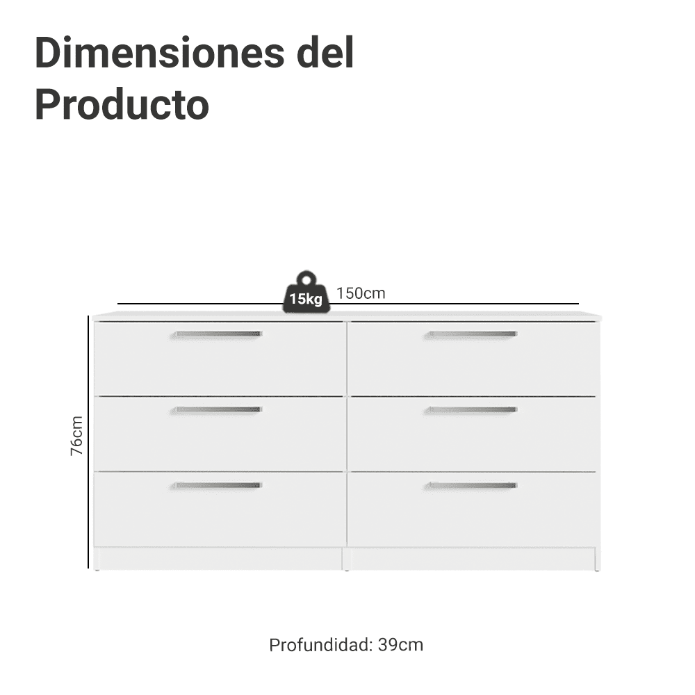 Cómoda Madesa Infantil Con 6 Cajones Para Dormitorio Blanco