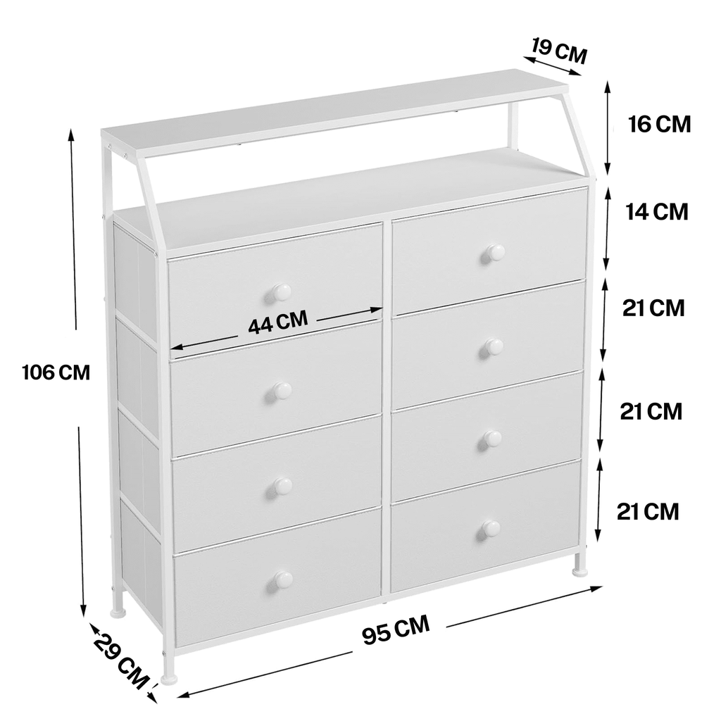 Organizador de Almacenamiento FABATO con Marco de Acero 8 Cajones 29 x 95 x 106 cm