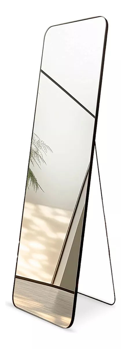 Full-Length Floor Mirror with Stand and Minimalist Metal Frame - Floor and Wall Mirror for Bedroom, Living Room and Decorative Interiors
