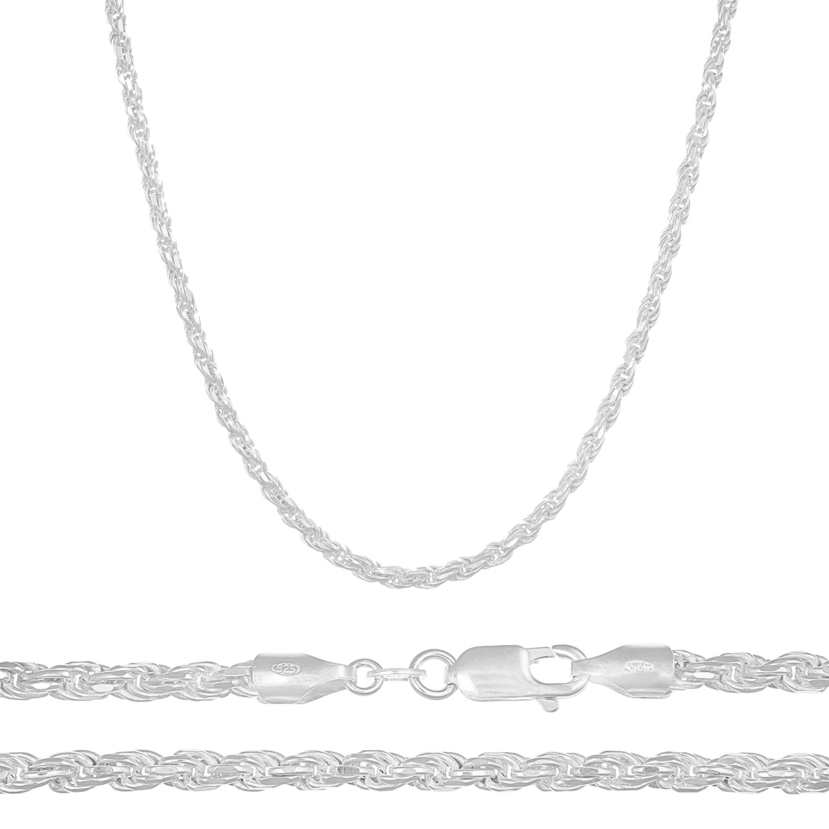 Cadena De Plata 925 Italiana Torsal Calibre 1.9mm en 4 colores