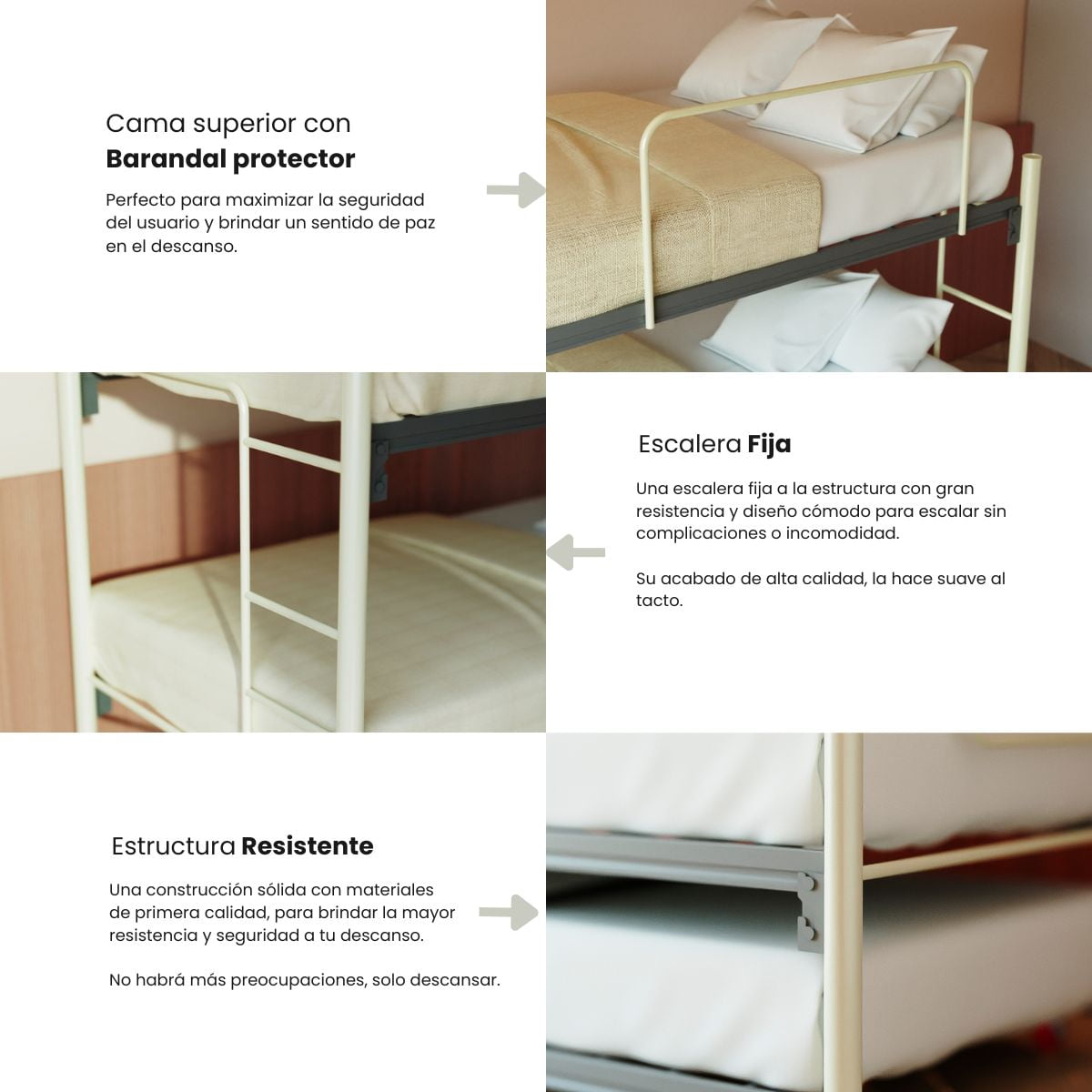 Hermes Atlas of Rest Double Bunk Bed and Low Bed, Cream Color