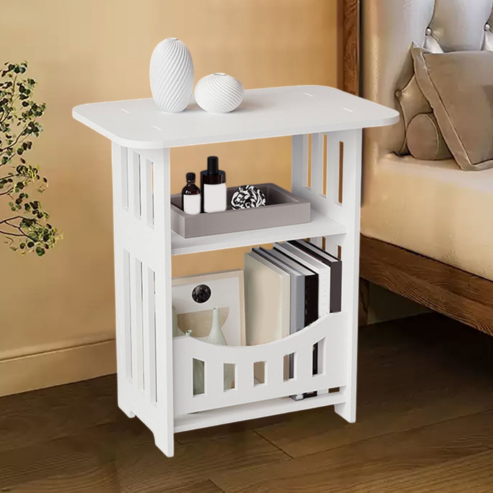Fiudx Bedside Table, Modern and Compact Storage Furniture, Sturdy PVC Construction, Easy Assembly Design, Ideal for Use Next to the Sofa, Ideal for Small Spaces, Ideal for Bedroom