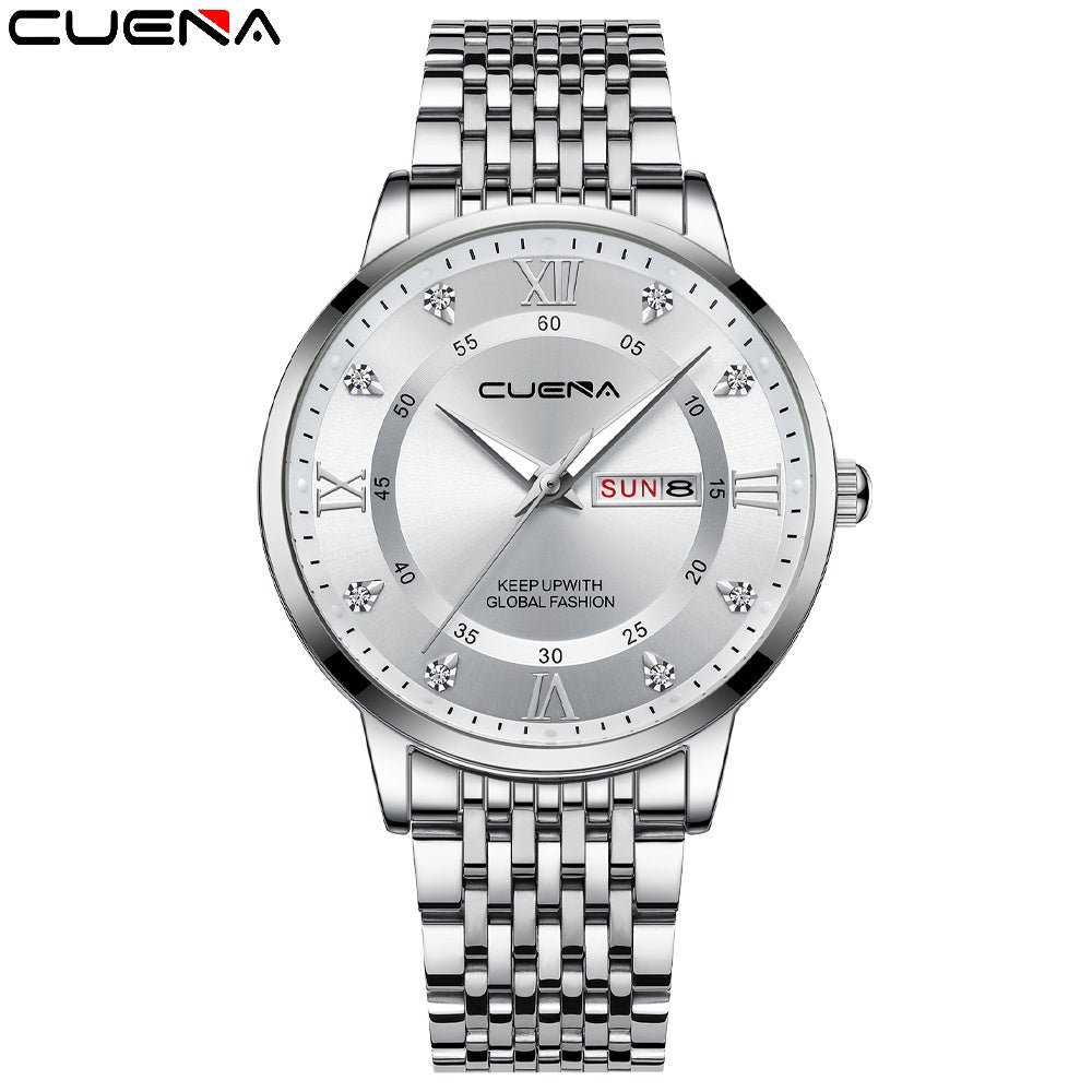 CUENA Men's Watches Original Brand Fashion Luxury Casual Business Stainless Steel 6008