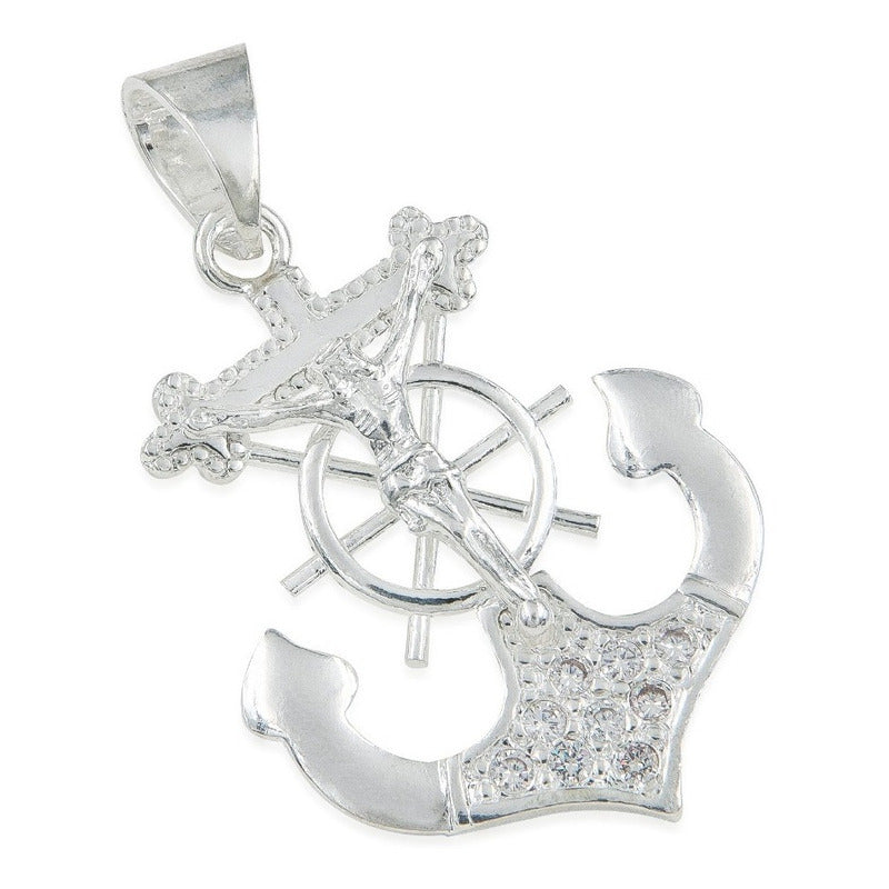 925 Sterling Silver Anchor Cross Pendant 