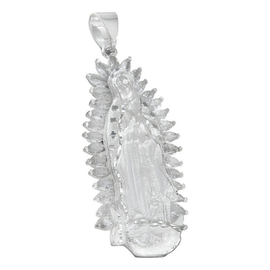 Dije De Virgen De Guadalupe De Plata 925 Con Zirconita 4.2cm