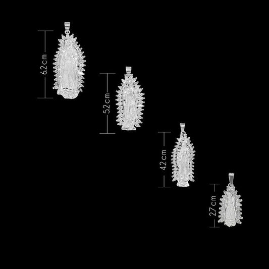 Virgin of Guadalupe Pendant in 925 Silver with Cubic Zirconia 5.2cm