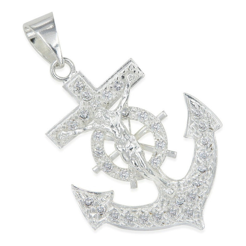 925 Sterling Silver Anchor Cross Pendant