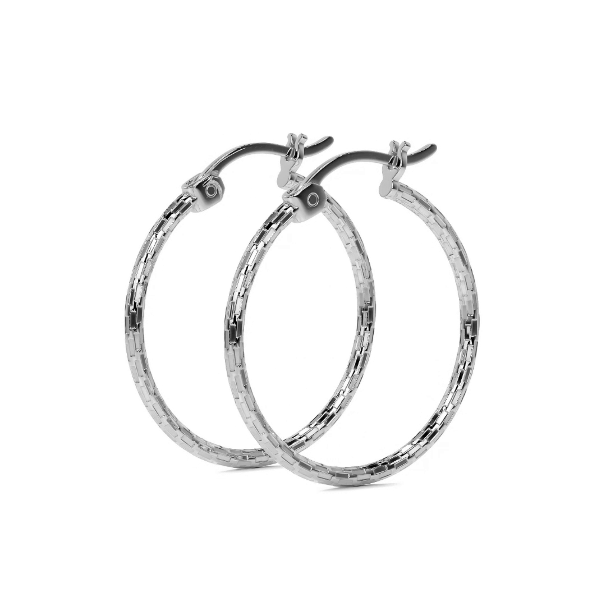 Lightweight Diamond-Cut Hoop Earrings in 925 Sterling Silver for Women, Domino Style