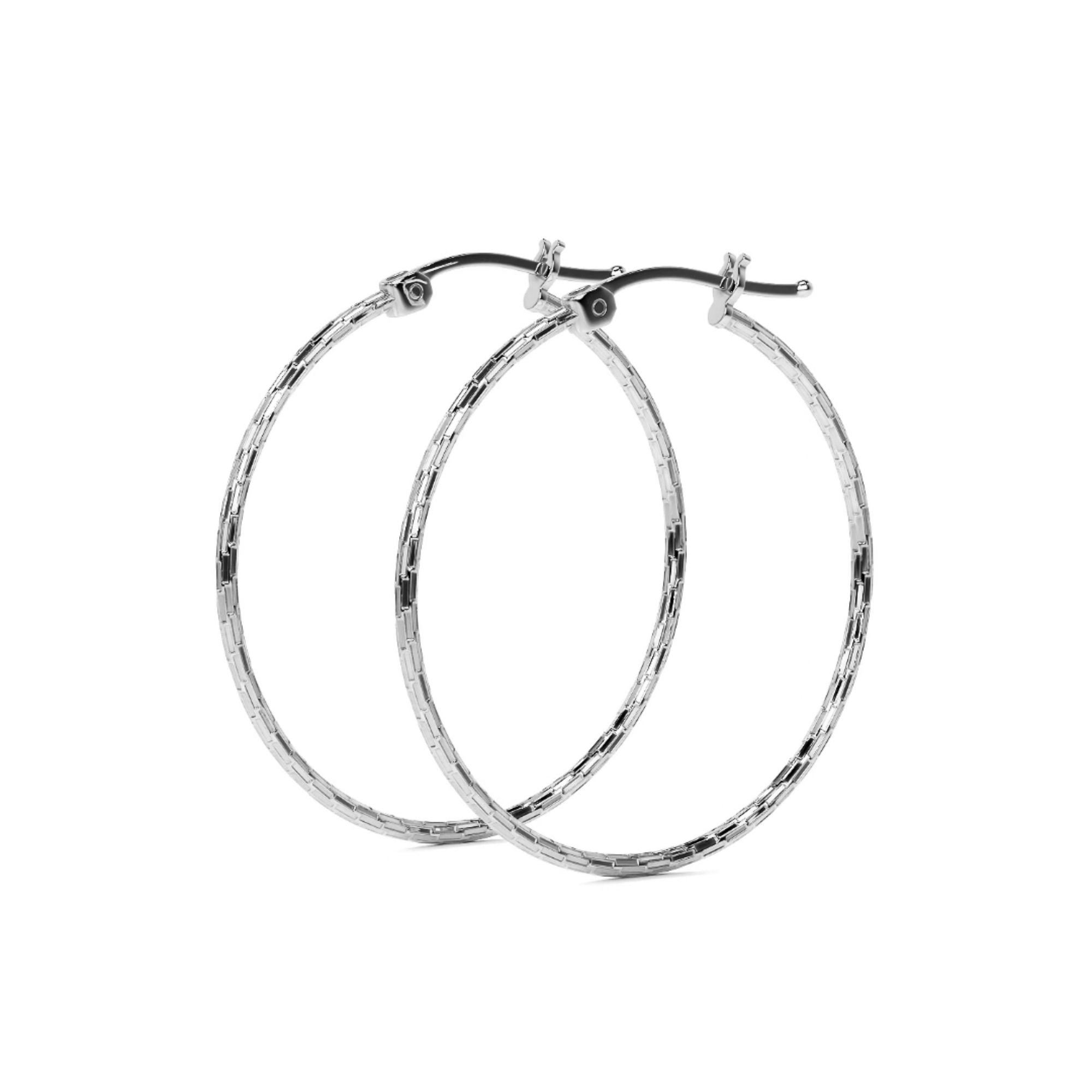 Domino Style 925 Sterling Silver Diamond Hoop Earrings for Women