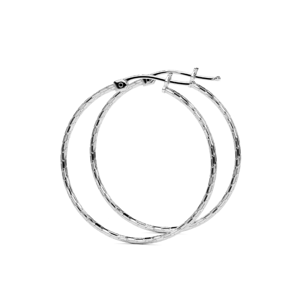Lightweight Diamond-Cut Hoop Earrings in 925 Sterling Silver for Women, Domino Style