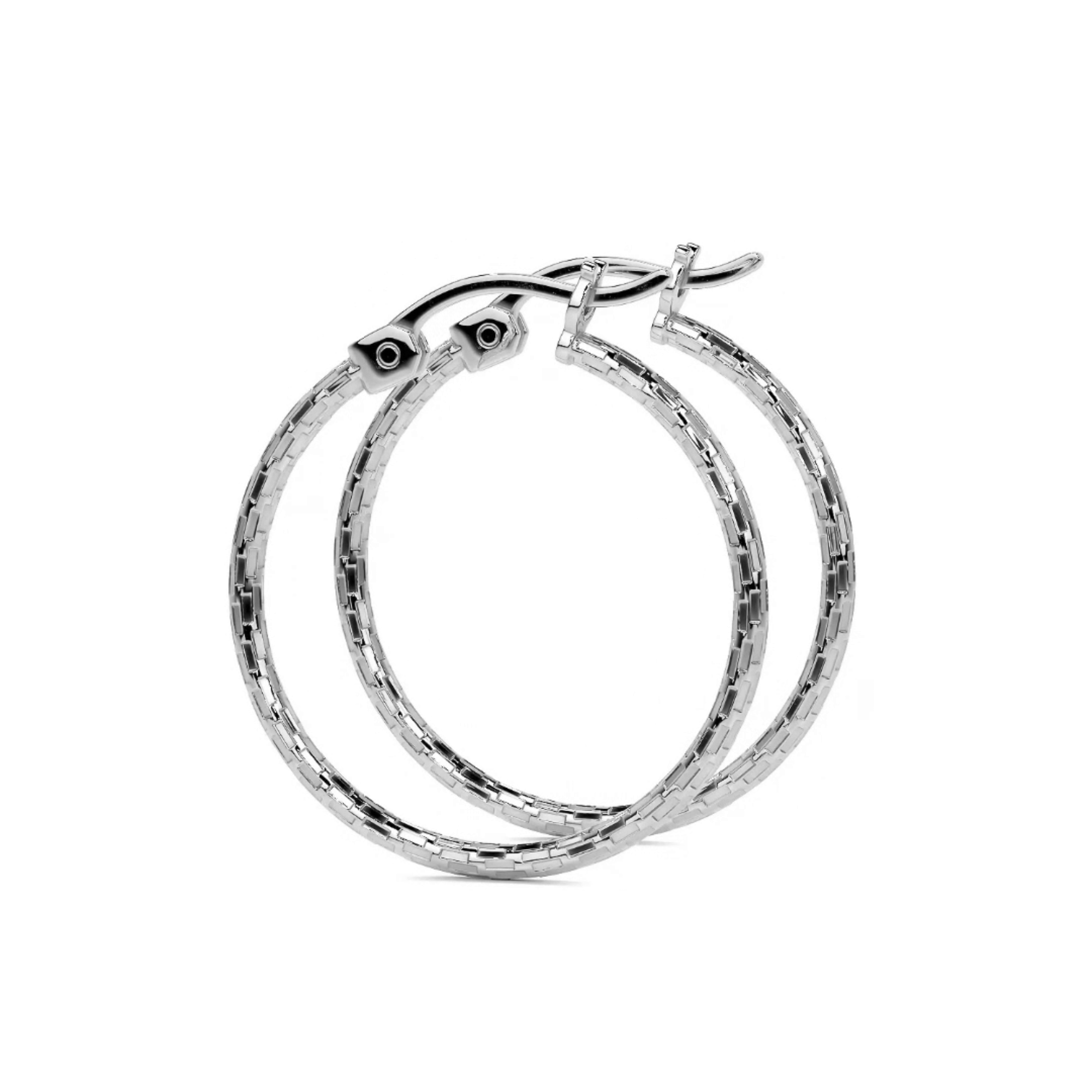 Lightweight Diamond-Cut Hoop Earrings in 925 Sterling Silver for Women, Domino Style