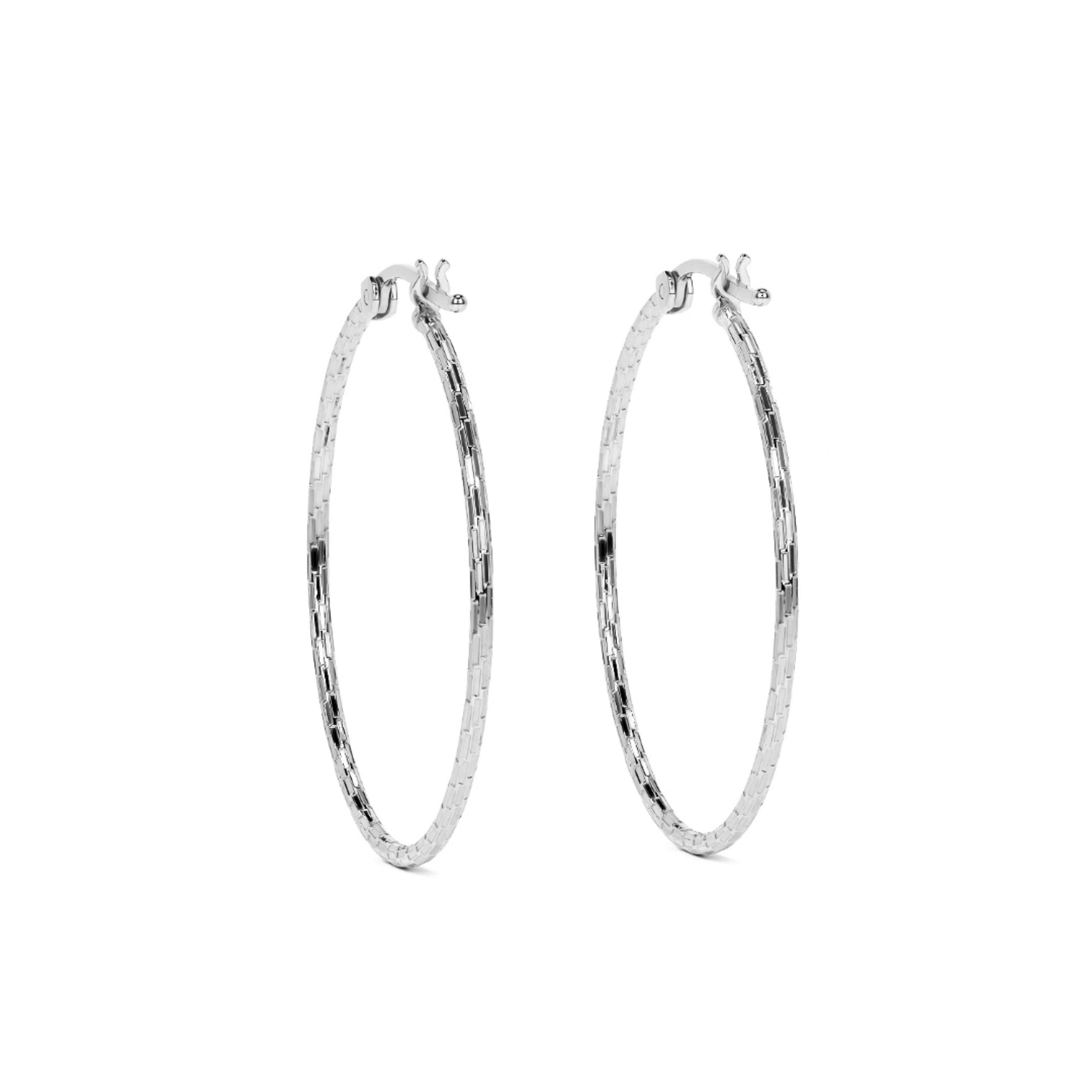 Lightweight Diamond-Cut Hoop Earrings in 925 Sterling Silver for Women, Domino Style