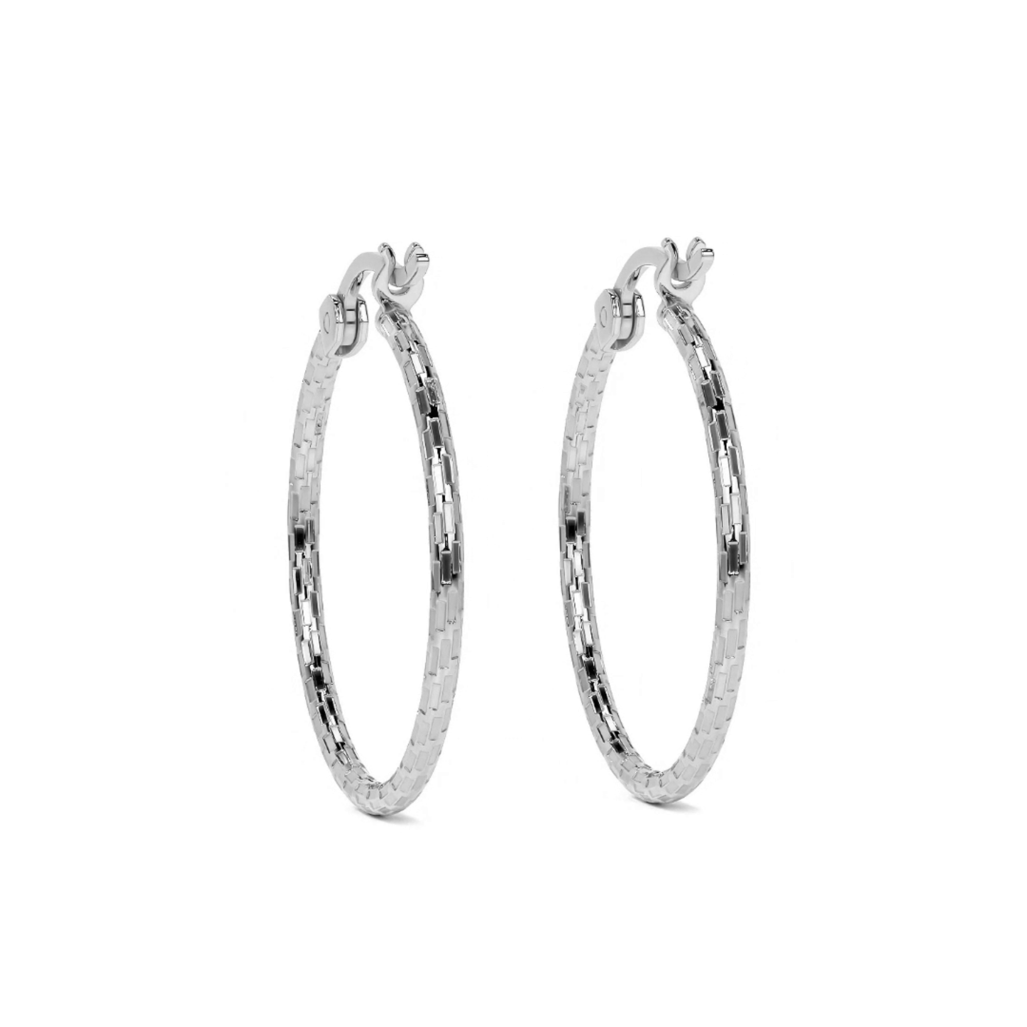 Lightweight Diamond-Cut Hoop Earrings in 925 Sterling Silver for Women, Domino Style