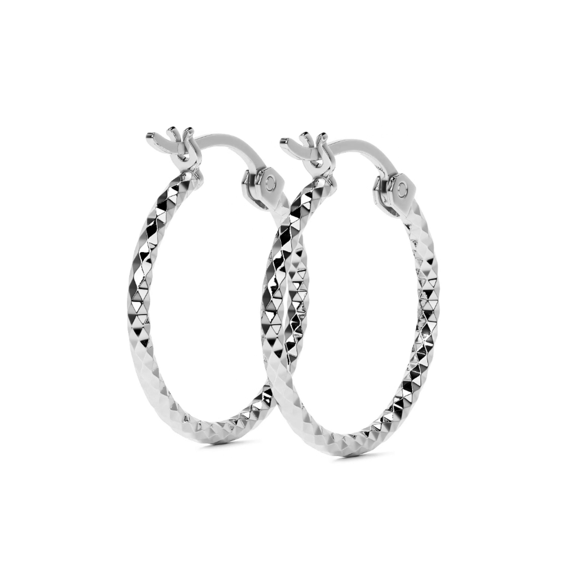 Diamond-Cut Honeycomb Hoop Earrings for Women 925 Sterling Silver