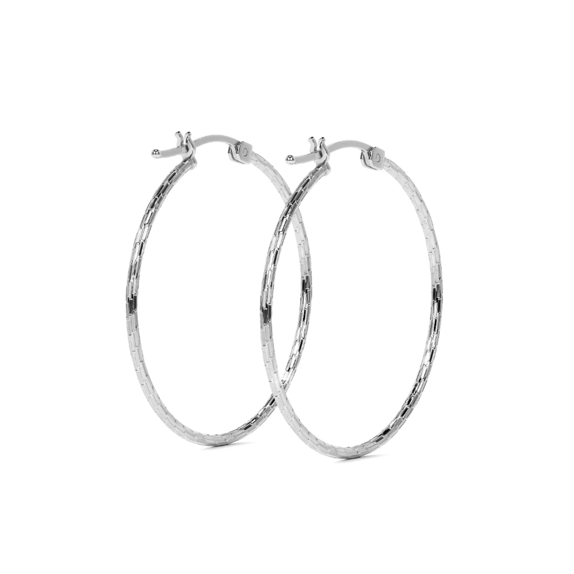 Lightweight Diamond-Cut Hoop Earrings in 925 Sterling Silver for Women, Domino Style