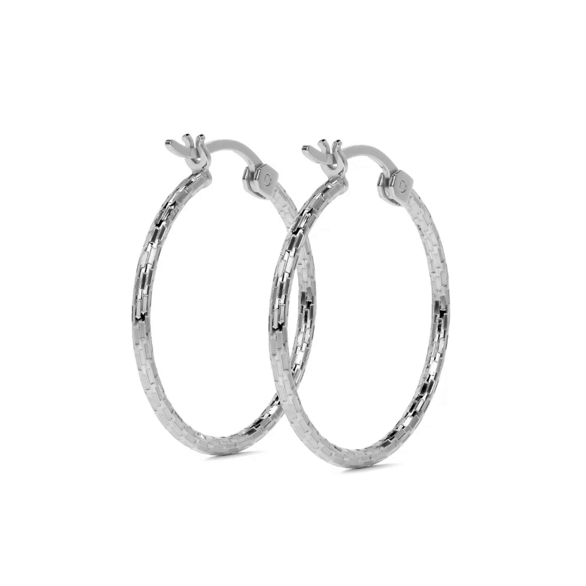 Domino Style 925 Sterling Silver Diamond Hoop Earrings for Women