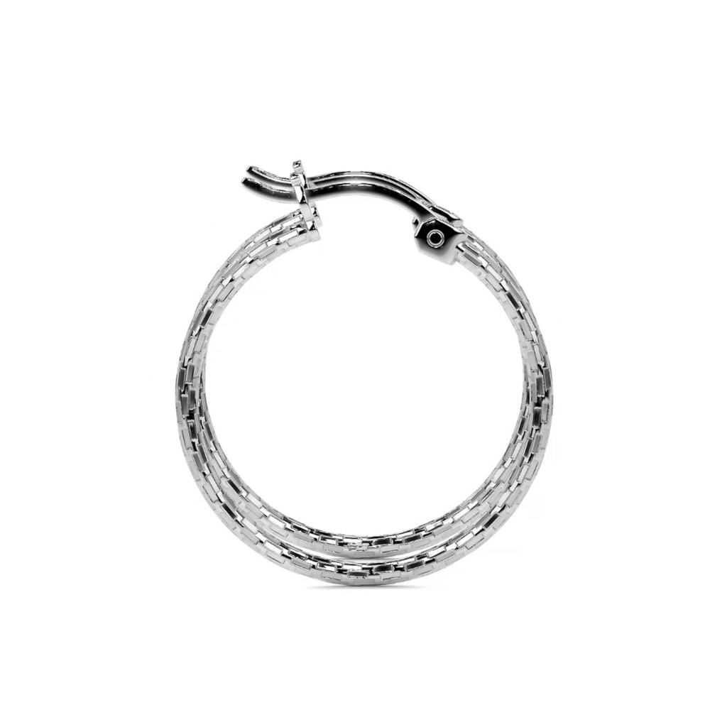Lightweight Diamond-Cut Hoop Earrings in 925 Sterling Silver for Women, Domino Style