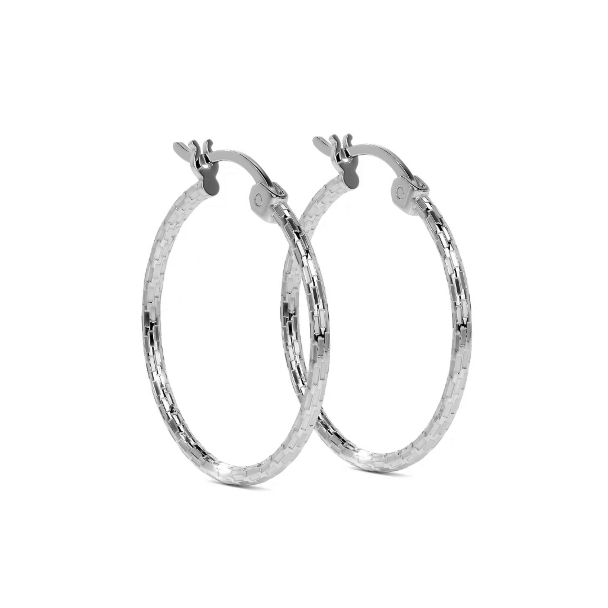 Domino Style 925 Sterling Silver Diamond Hoop Earrings for Women