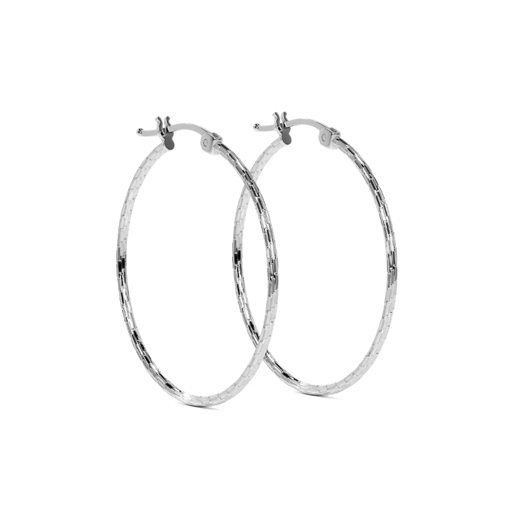 Lightweight Diamond-Cut Hoop Earrings in 925 Sterling Silver for Women, Domino Style
