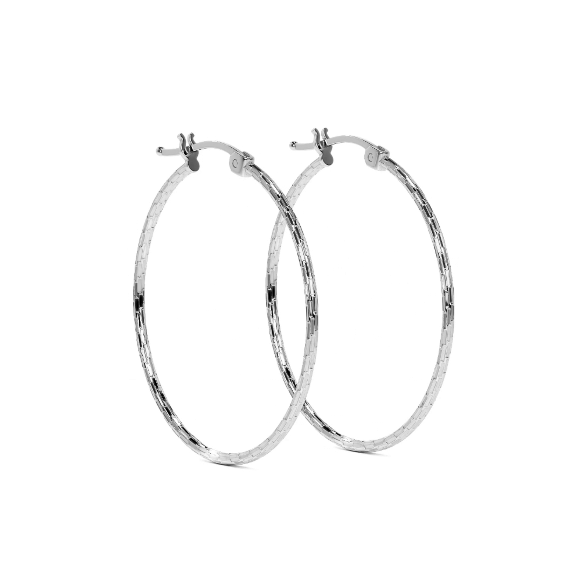 Lightweight Diamond-Cut Hoop Earrings in 925 Sterling Silver for Women, Domino Style