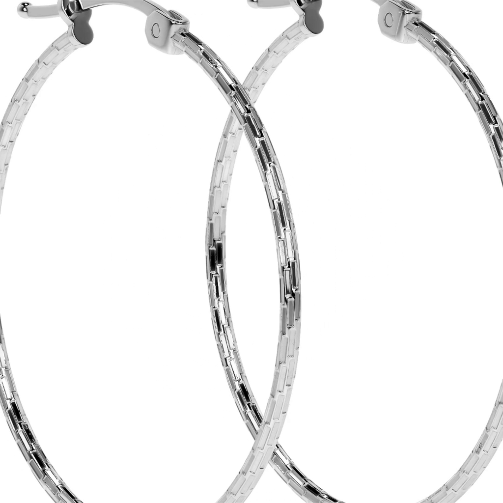 Lightweight Diamond-Cut Hoop Earrings in 925 Sterling Silver for Women, Domino Style