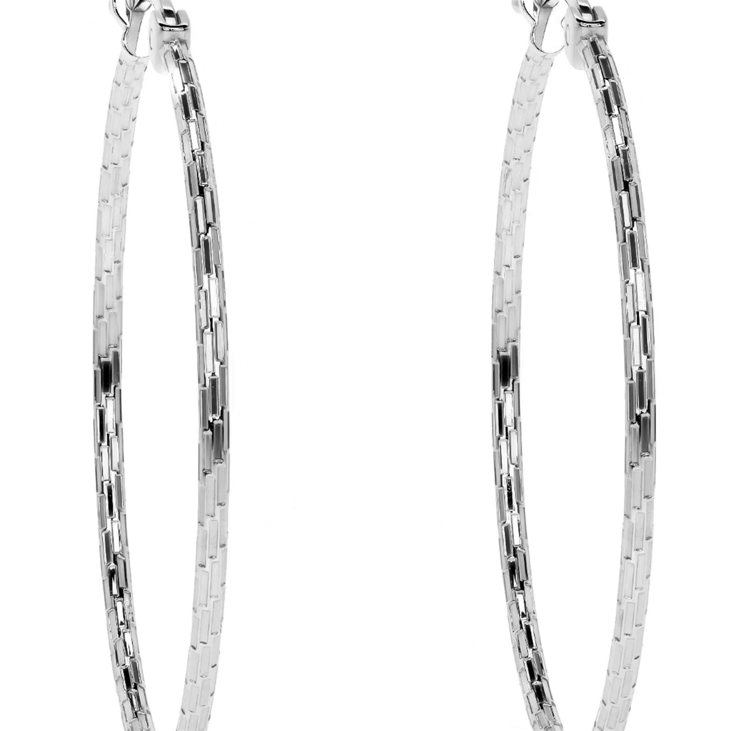 Lightweight Diamond-Cut Hoop Earrings in 925 Sterling Silver for Women, Domino Style