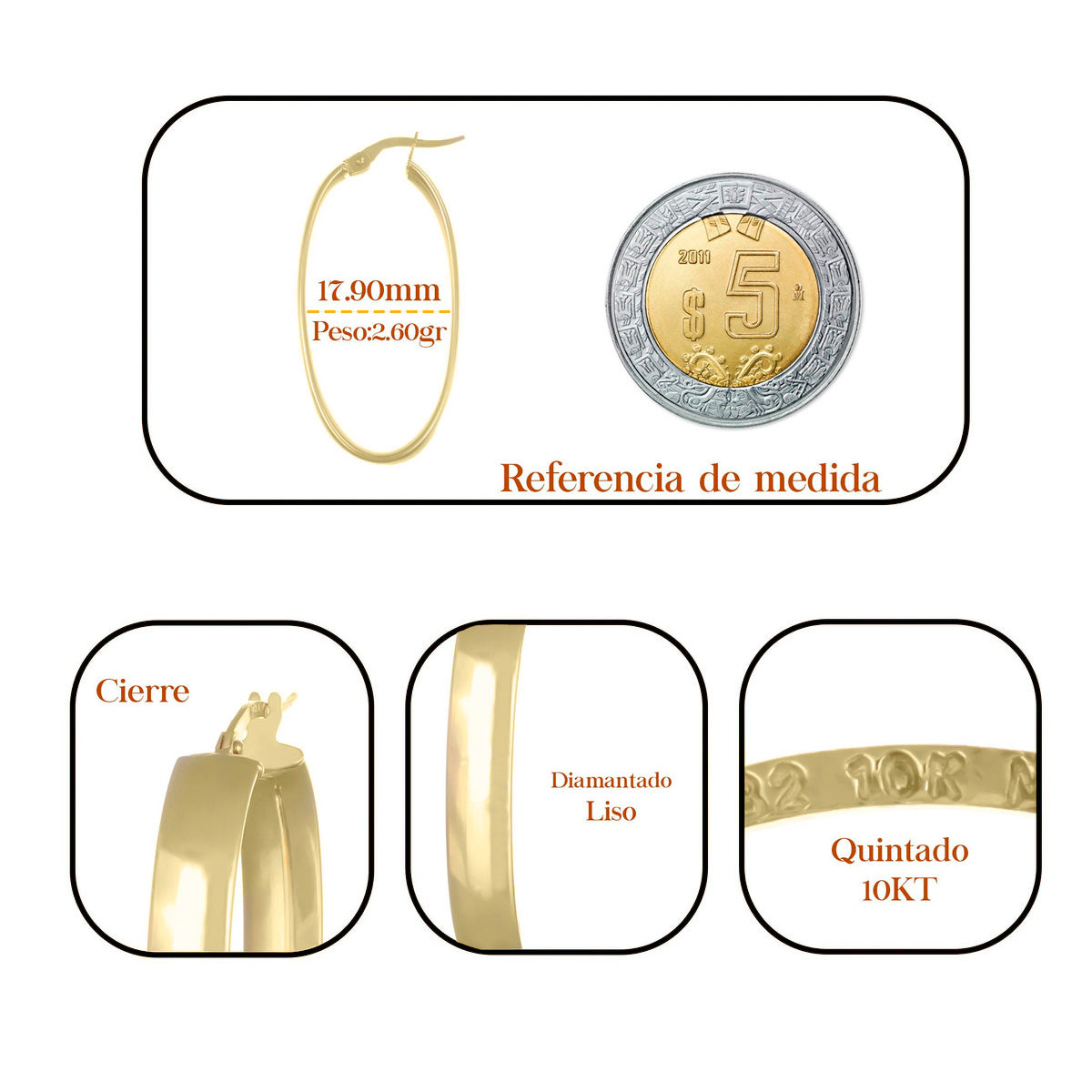 37mm Smooth 10k Gold Oval Hoop Earrings