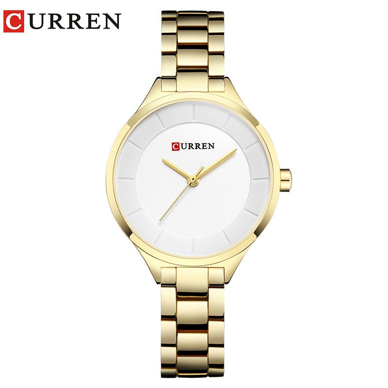 Curren Women's Stainless Steel Watch with Gold Strap, Luxury Fashion, All-Match, Simple 9015 X
