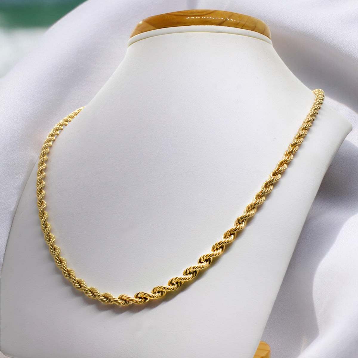 14k Italian Gold Hollow Twisted Chain, 3.2mm Gauge, 60cm