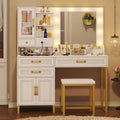 Vanity Unit with Lighted Mirror and Stool, 109cm with 3 Drawers and Acrylic Top. Ideal for your Bedroom