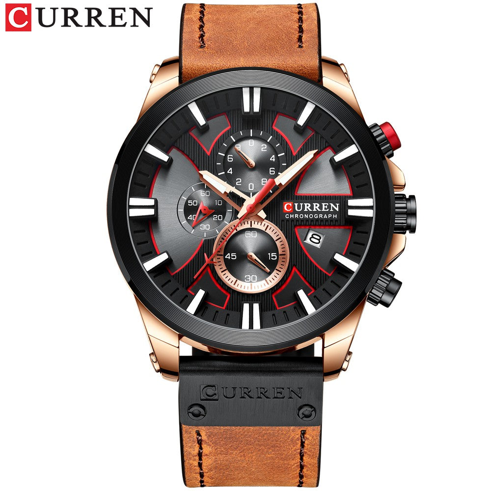 Curren Men's Waterproof Multifunctional Quartz Watch with Calendar and Leather Strap 8346 xs