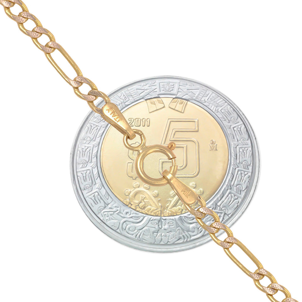 Italian Figaro Pave Bracelet, 10 Carat Gold, 2.6mm, 18.5cm