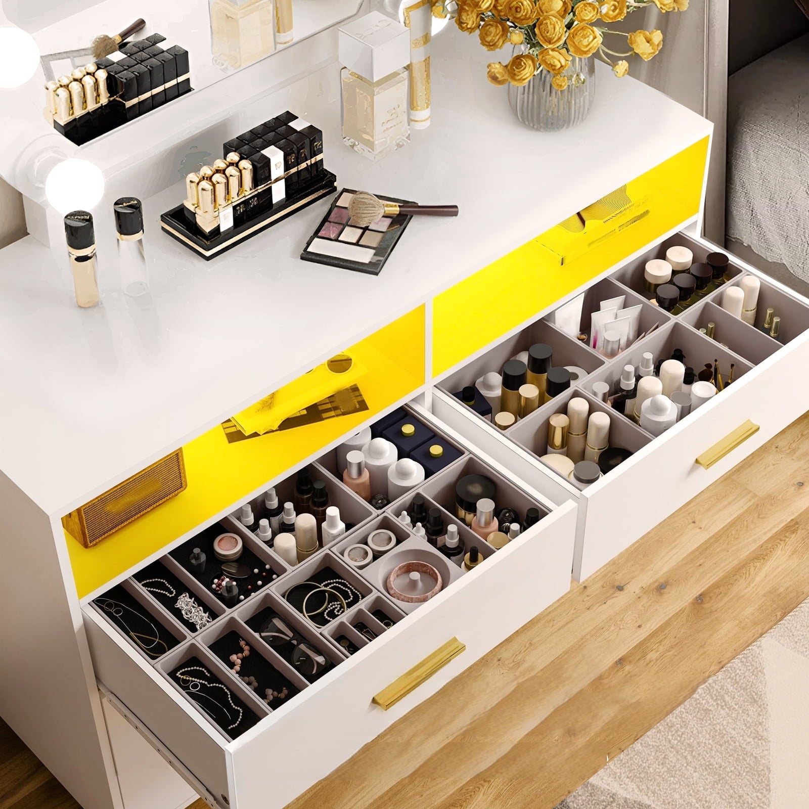6-Drawer Chest of Drawers with LED Light, Modern Design for Bedroom - White