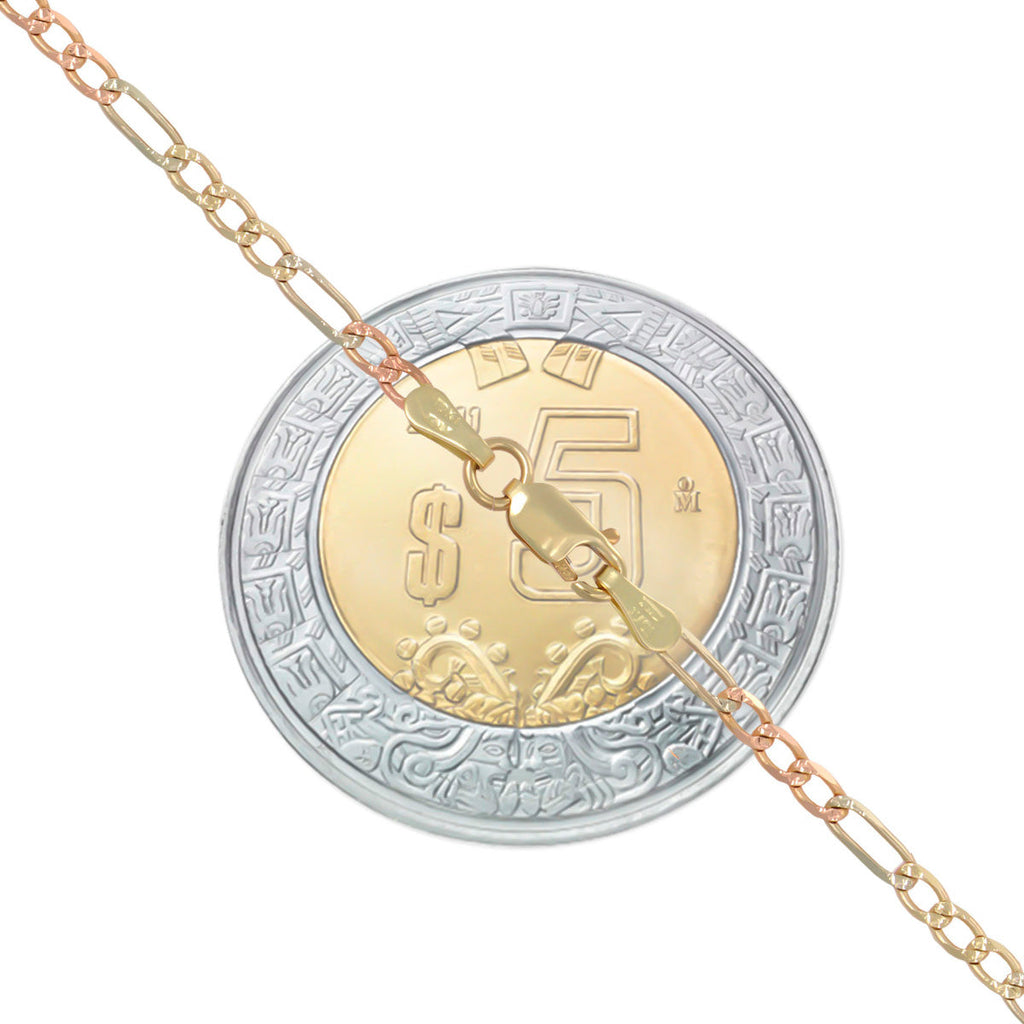 Italian 3x1 Tricolor Bracelet, 10 Carat, 3.3mm, 18.5cm