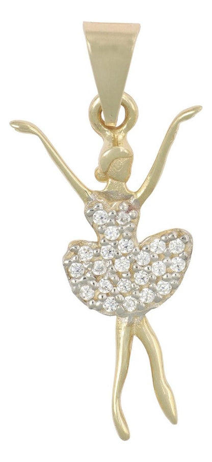 Dije De Bailarina Con Zirconias, En Oro De 10k 1.1 Grm