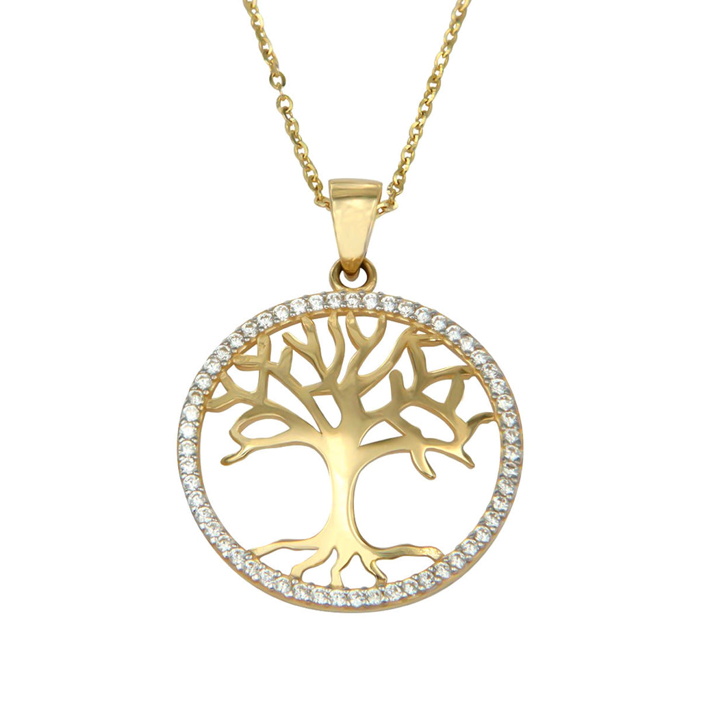 14k Gold Tree of Life Necklace with Cubic Zirconia
