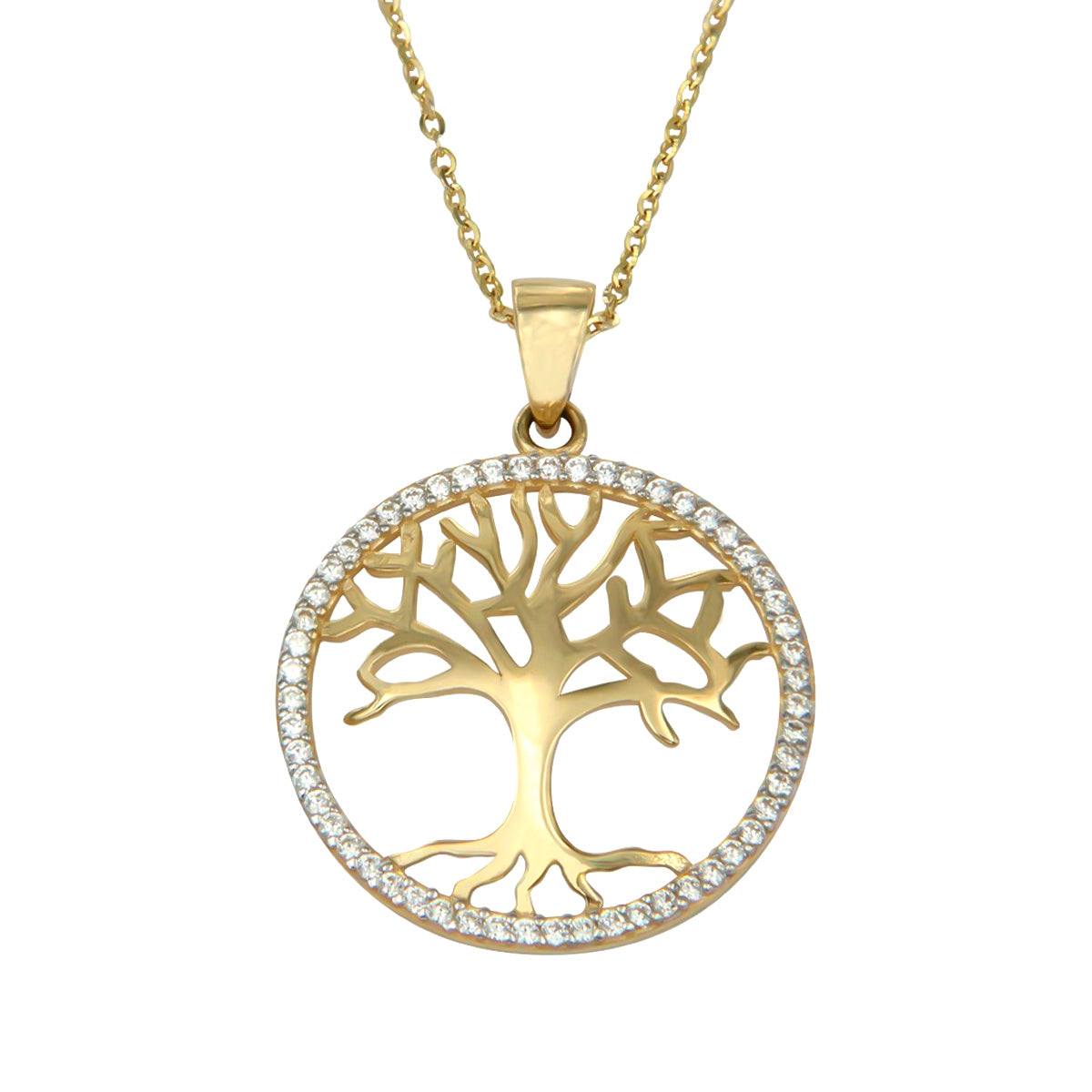 14k Gold Tree of Life Necklace with Cubic Zirconia