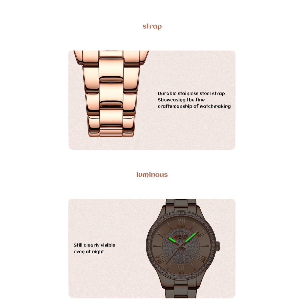 CURREN Women's Watch Original Brand Luxury Diamond Casual Business Quartz Stainless Steel Waterproof 9084 X No Box