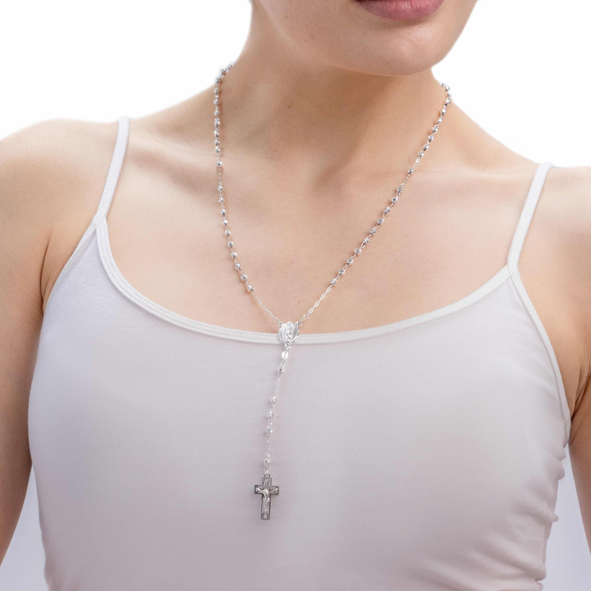 925 Sterling Silver Rosary With 55 Cm Diamond Ball
