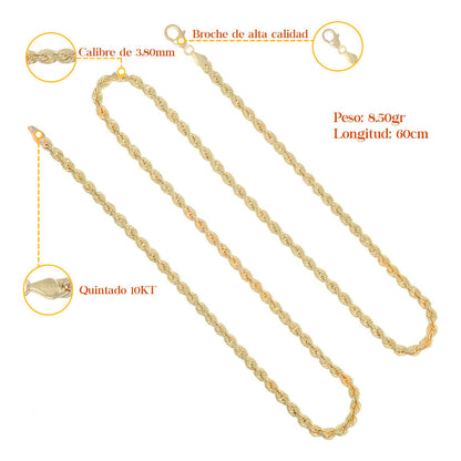 Cadena Torsal Hueca De Oro Italiano 10k, Calibre 3.8mm, 60cm
