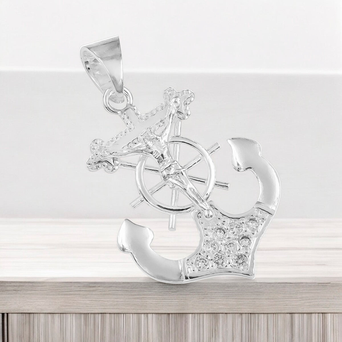 925 Sterling Silver Anchor Cross Pendant
