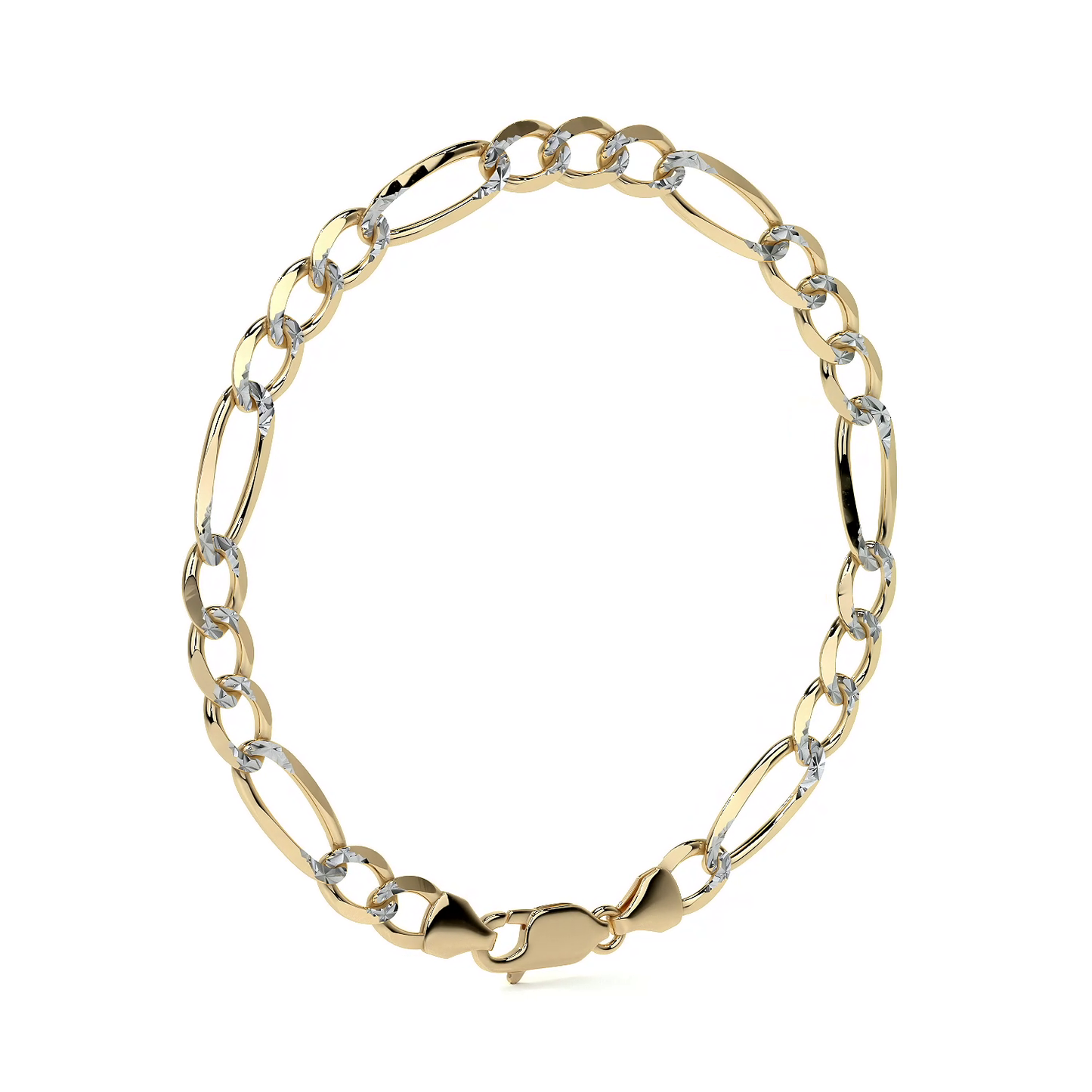 Pulsera de Oro 10K Estilo Fígaro 3x1 Pavé Italiano | Brazalete Sólido de Joyería Fina