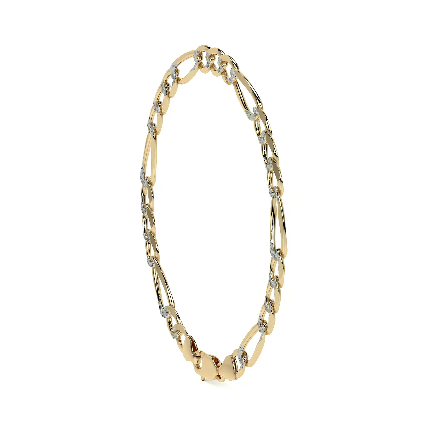 Pulsera de Oro 10K Estilo Fígaro 3x1 Pavé Italiano | Brazalete Sólido de Joyería Fina