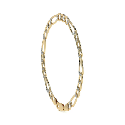 Pulsera de Oro 10K Estilo Fígaro 3x1 Pavé Italiano | Brazalete Sólido de Joyería Fina